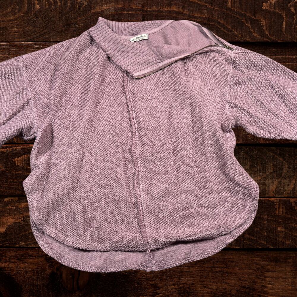 Free People We The Free Zip Neck Oversized Sweater Lavender Slouchy Pullover XS - Picture 3 of 11